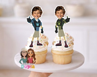 Décoration pour cupcakes Animal Explorer Brothers - Thème aventure visage personnalisé - Fichier imprimable