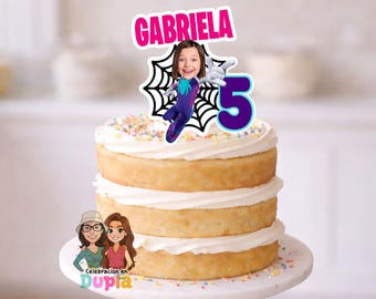 Pink Web Hero Cake Topper – Custom Face Superhero Theme – Printable File