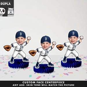 Centro de mesa de béisbol - Centro de mesa con cara - Centro de mesa con cara personalizada - Centro de mesa imprimible - Centro de mesa con forma de panal