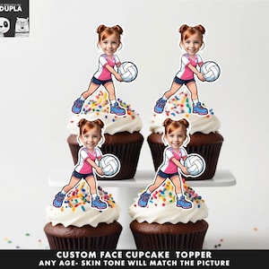 Volleyball Cupcake Toppers - Face cupcake topper -Custom Face- cupcake Topper- Topper Birthday party