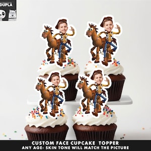 Cowboy Cupcake Toppers - Face cupcake topper -Custom Face- cupcake Topper- Topper Birthday party