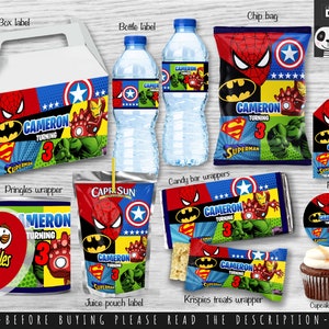 Superhero Party Bundle - printable Party Bundle- chip bag - personalized Party Bundle