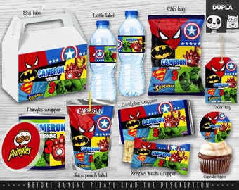 Superhero Party Bundle - printable Party Bundle- chip bag - personalized Party Bundle