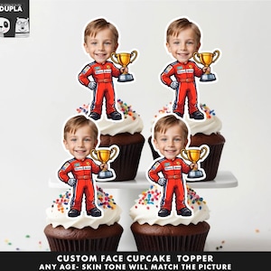 F1 Racer Cupcake Toppers - Face cupcake topper -Custom Face- cupcake Topper- Topper Birthday party
