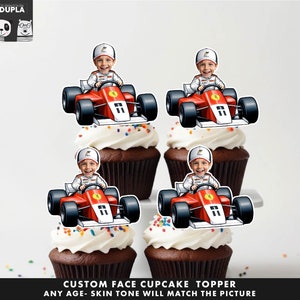 F1 Car Racing Cupcake Toppers - Face cupcake topper -Custom Face- cupcake Topper- Topper Birthday party