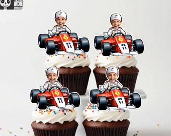 F1 Car Racing Cupcake Toppers - Face cupcake topper -Custom Face- cupcake Topper- Topper Birthday party