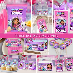Puppenhaus Party Bundle - druckbares Party Bundle - personalisiertes Party Bundle- Digitales Party Bundle-Party Dekor