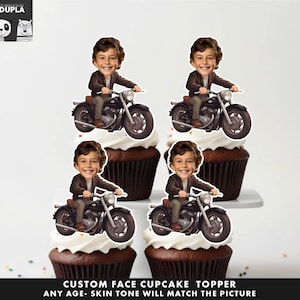 Topper cupcake per motociclette - Topper cupcake viso - Faccia personalizzata - Cupcake Topper - Festa di compleanno Topper