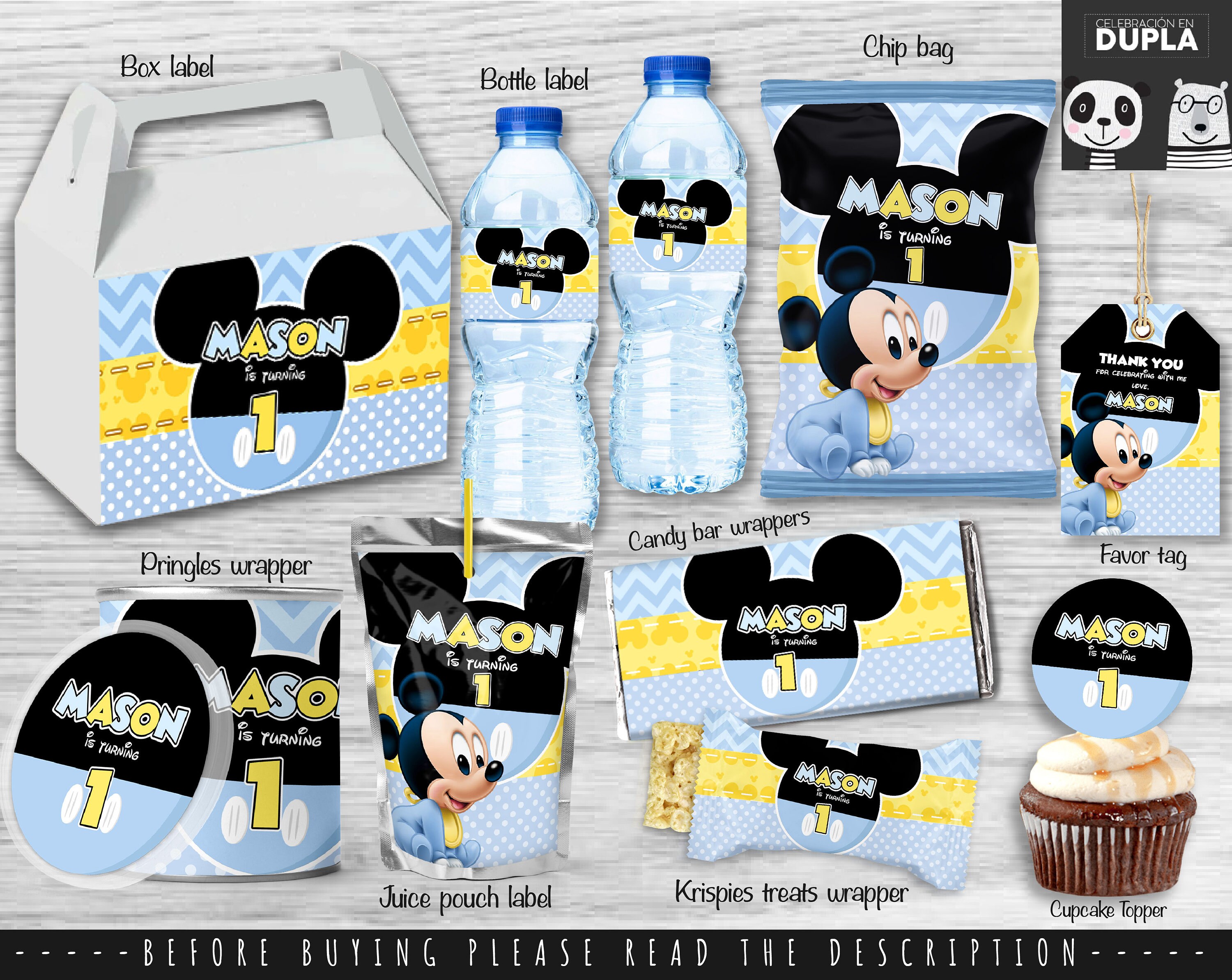 Mickey Mouse Baby Party Bundle Printable Party Bundle Chip Bag Personalized Party Bundle - Etsy
