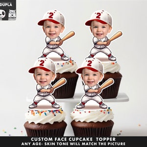 Baseball Cupcake Toppers - Face cupcake topper -Custom Face- cupcake Topper- Topper Birthday party