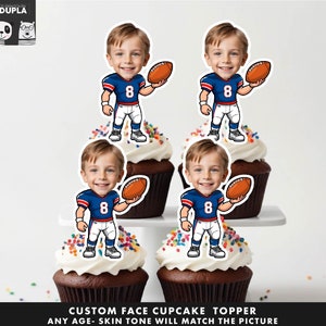 Football Cupcake Toppers - Face cupcake topper -Custom Face- cupcake Topper- Topper Birthday party