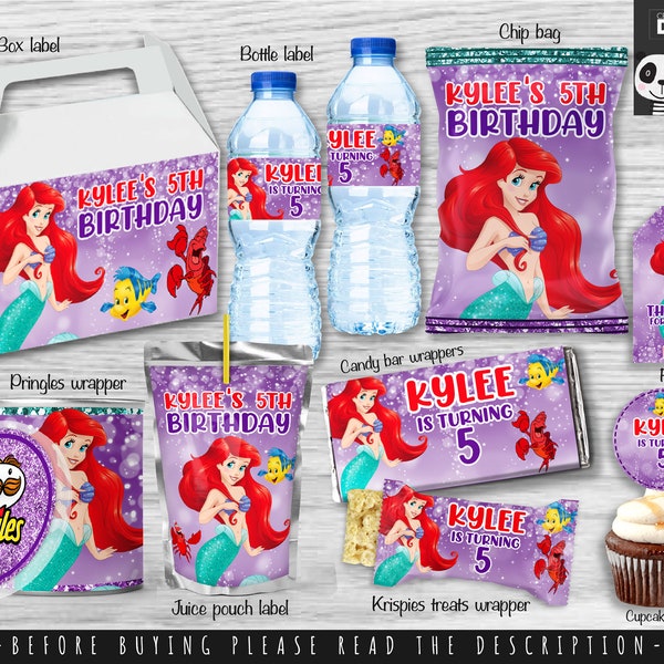 The little mermaid Party Bundle - printable Party Bundle- chip bag - personalized Party Bundle