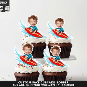 Surfer Cupcake Toppers - Face cupcake topper -Custom Face- cupcake Topper- Topper Birthday party