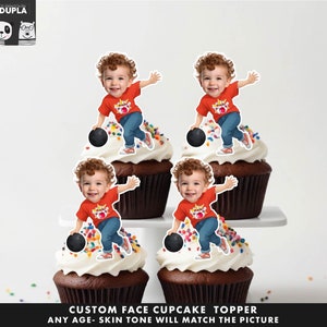 Bowling Cupcake Toppers - Face cupcake topper -Custom Face- cupcake Topper- Topper Birthday party