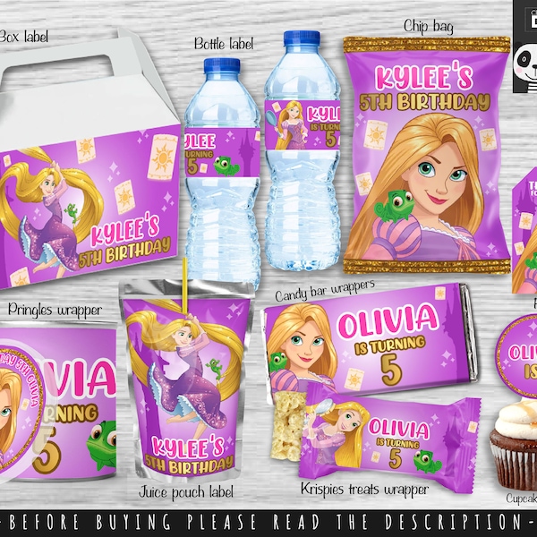 Princesse Rapunzel Party Bundle - imprimable Party Bundle- sac à puce - personnalisé Party Bundle