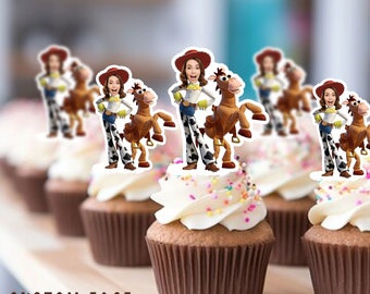 Cowgirl cupcake Toppers - Custom Face Photo - cupcake Topper- Birthday party