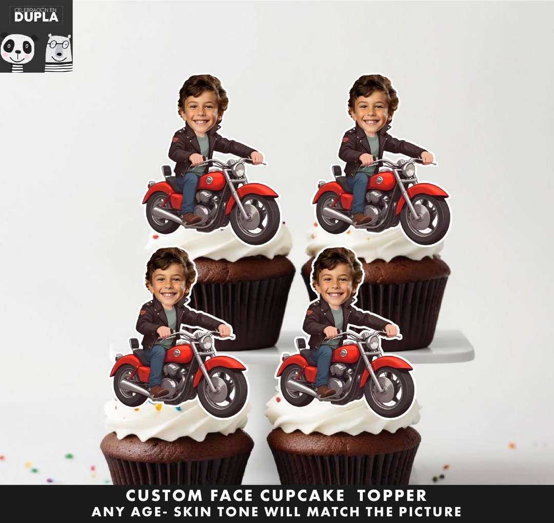 Motorcycle Cupcake Toppers - Face Cupcake Topper -custom Face- Cupcake ...