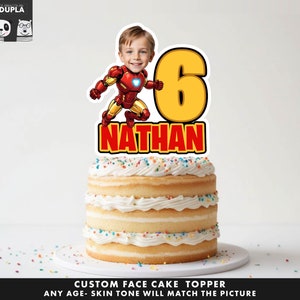 Topper de pastel de superhéroe - topper de pastel de cara -cara personalizada- topper de pastel- fiesta de cumpleaños topper