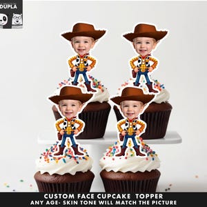 Cowboy Cupcake Toppers - Topper cupcake viso - Faccia personalizzata - Cupcake Topper - Festa di compleanno Topper