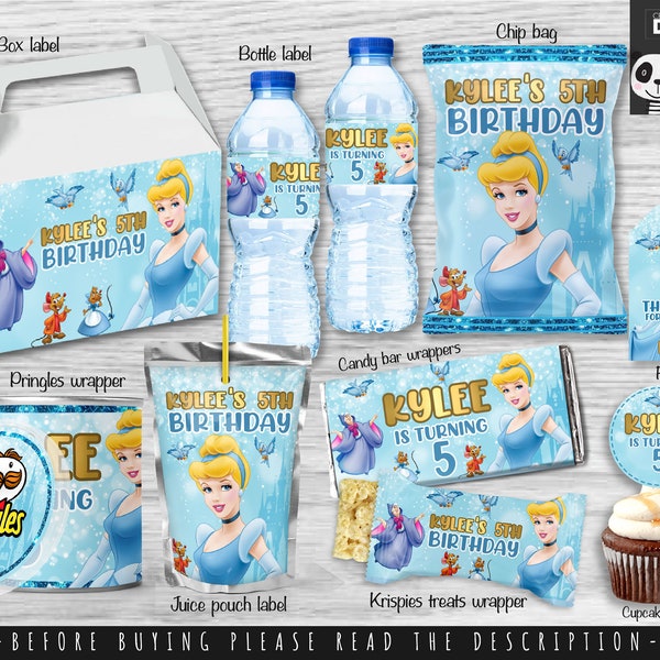 Cinderella Party Bundle - printable Party Bundle- chip bag - personalized Party Bundle