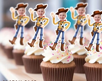 Cowboy cupcake Toppers - Custom Face Photo - cupcake Topper- Birthday party