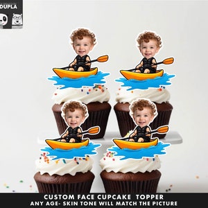Kayak Cupcake Toppers - Face cupcake topper -Custom Face- cupcake Topper- Topper Birthday party
