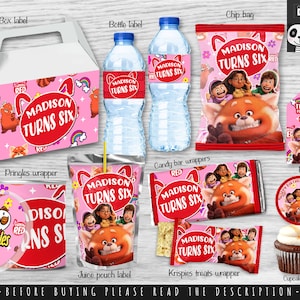Zestaw imprezowy Turning Red - zestaw imprezowy do wydrukowania - paczka chipsów - spersonalizowany zestaw imprezowy