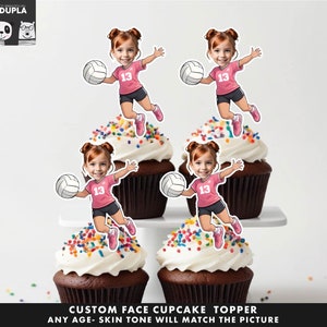 Volleyball Cupcake Toppers - Face cupcake topper -Custom Face- cupcake Topper- Topper Birthday party