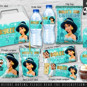 Princess Jasmine Party Bundle - printable Party Bundle- chip bag - personalized Party Bundle