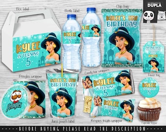 Princess Jasmine Party Bundle - printable Party Bundle- chip bag - personalized Party Bundle