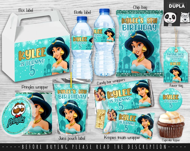 Princess Jasmine Party Bundle Printable Party Bundle Chip Bag Personalized Party Bundle - Etsy
