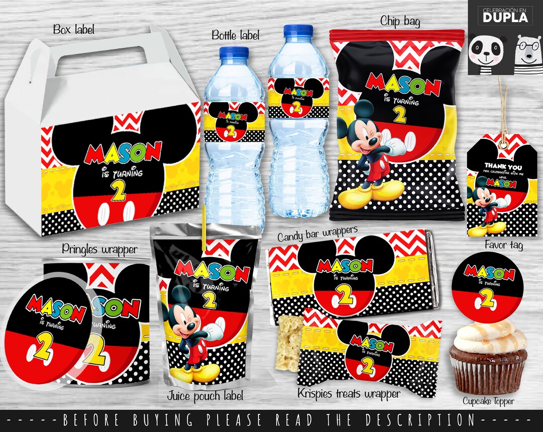 Mickey Mouse Party Bundle - Printable Party Bundle- Chip Bag - Personalized Party Bundle - Etsy