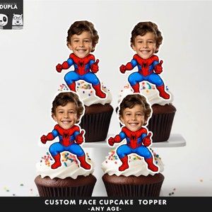 Superheld Cupcake Toppers - Gezicht cupcake topper - Aangepaste gezicht- cupcake Topper- Topper Verjaardagsfeestje