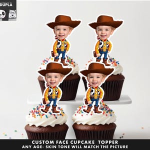 Cowboy Cupcake Toppers - Topper cupcake viso - Faccia personalizzata - Cupcake Topper - Festa di compleanno Topper