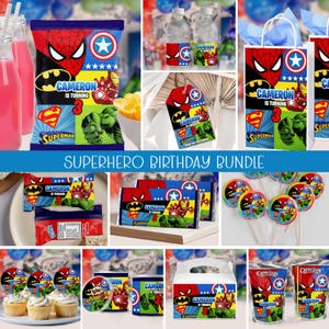 Paquete de fiesta de superhéroes - paquete de fiesta imprimible- bolsa de chips - paquete de fiesta personalizado