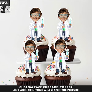 Scientist Cupcake Toppers - Face cupcake topper -Custom Face- cupcake Topper- Topper Birthday party