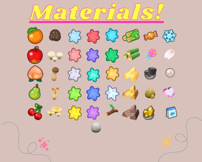 Materials Acnh Woods Heart Crystals Nuggets Fish Bait Etsy