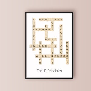 Los 12 Principios Scrabble, AA Art, Recovery Wall Art, Sobriety Wall Art, Recovery Art, Alcohol Free, AA gift, Sobriety Gift, The 12 Steps