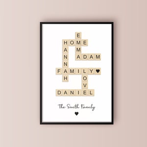 Impresión digital personalizada de apellidos, impresión de Scrabble, impresión de mosaicos con letras familiares personalizadas, nombres de familia, impresión personalizada, impresión familiar