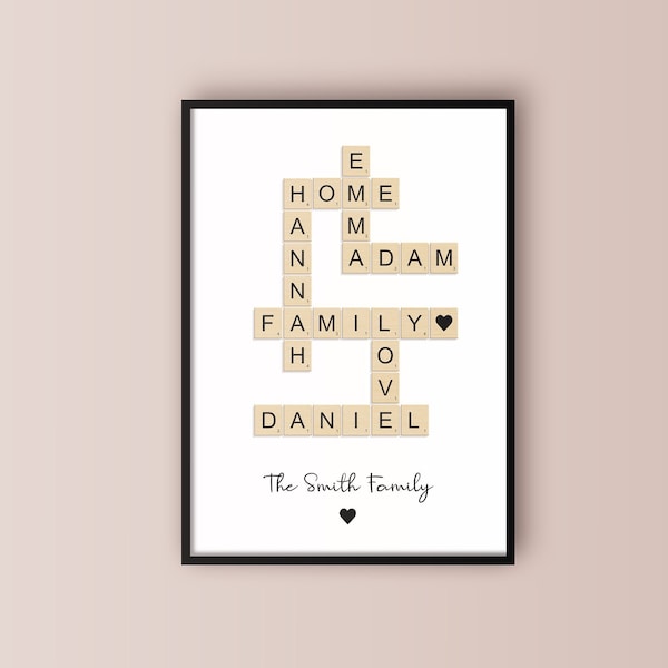 Personalized Family Name Print, Scrabble Print, Custom Family Letter Tile Print, Family Names, Personalized Print, Family Print, Wood Tile