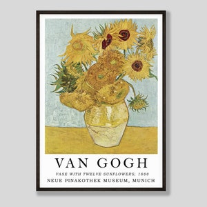 Vincent Van Gogh Print, Twelve Sunflowers, Van Gogh Exhibition Poster, Home Decor Wall Art, Van Gogh Poster, Vintage Art Painting, Floral