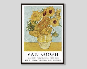 Vincent Van Gogh Print, Twelve Sunflowers, Van Gogh Exhibition Poster, Home Decor Wall Art, Van Gogh Poster, Vintage Art Painting, Floral