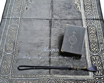 Custom Velvet prayer mat Tasbeh Personalised rug Anniversary Couples Housewarming Ramadan Eid Hajj Valentine day Mother's Father's days Gift