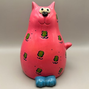 Vintage Pink Cat Coin Bank: 80s Novelty Decor