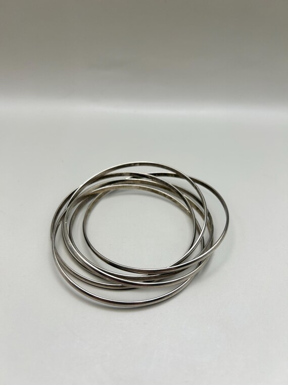 Vintage Interlocked Bangle Bracelet Set - Silver … - image 1