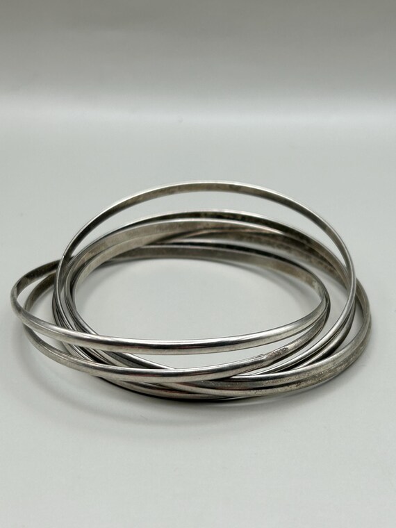Vintage Interlocked Bangle Bracelet Set - Silver … - image 7