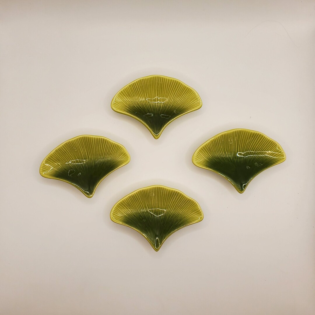 Set of 4 Vintage Crate and Barrel Ginkgo Leaves, Soy, Wasabi, or