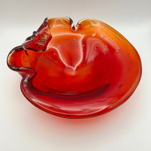 Vintage Murano Art Glass Bowl: Red Bullicante, Mid-Century Italian
