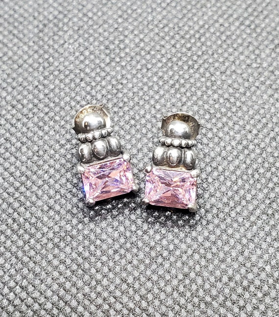 Sterling Silver Square Studs with Pink Faceted Gla