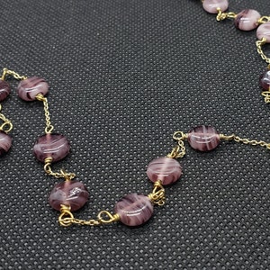 Vintage Purple Handmade Glass Beaded Necklace, Lovely Condition image 2